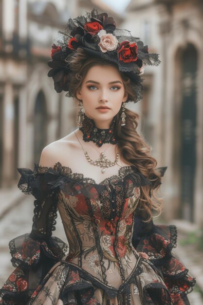 Elegant vintage woman in baroque renaissance style clothing reminiscent of the victorian era