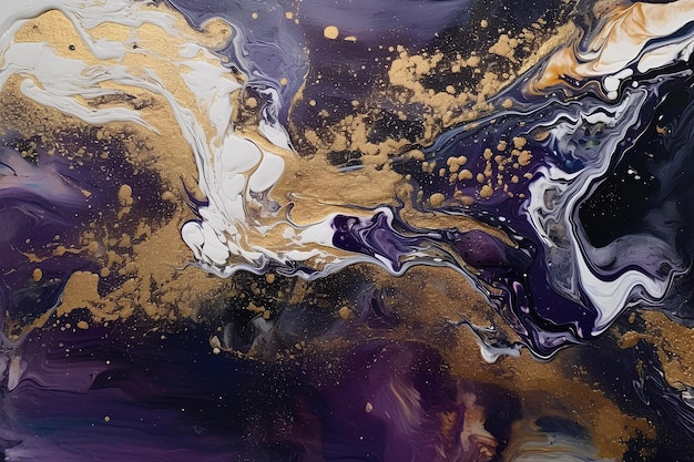 Elegant violet alcohol ink background with gold glitter elements AI generative