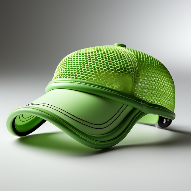 Photo elegant visor hats for children with mesh fabric neon green color oncreative concept ideas design