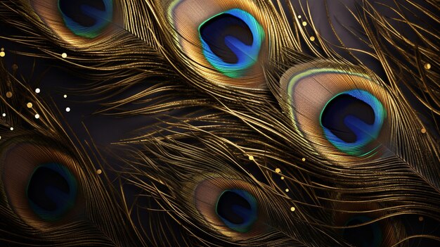 elegant wallpaper featuring golden and black peacock feathers