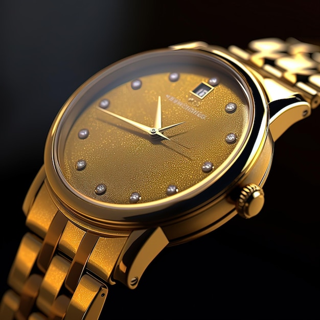 Elegant watch with a golden chain on dark backgroundGenerative ai