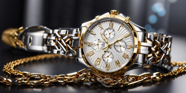 Elegant watch with a silver and golden isolated