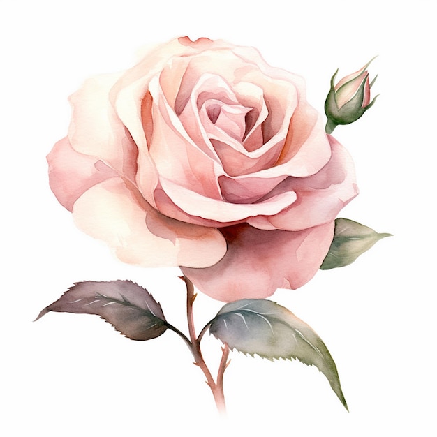 Elegant Watercolor Blush Rose Clipart Bloom