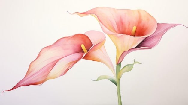 Elegant Watercolor Calla Lily with a Bold Contrasting Stem AI Generated