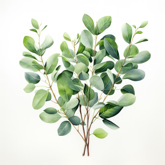 Elegant Watercolor Eucalyptus Clipart on White Background AI Generated