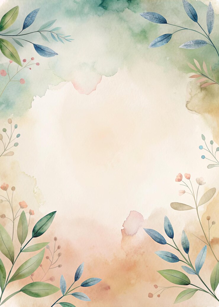 Photo elegant watercolor floral border with soft pastel flowers and green leaves on beige textured backgro