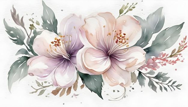 Elegant watercolor floral bucket flowers handdrawn illustration on white background