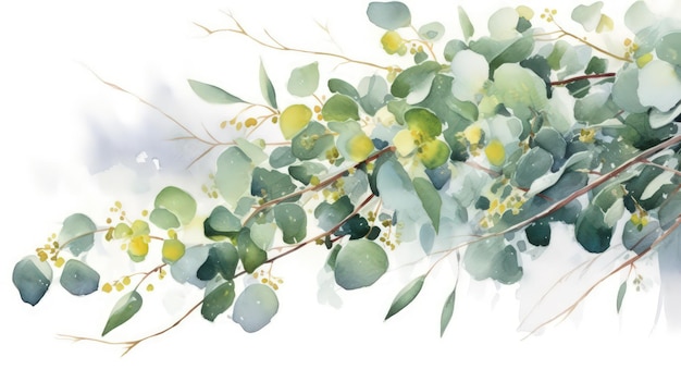 Elegant Watercolor Floral Fashion Background with Eucalyptus and Olive Green Leaves AI Generated