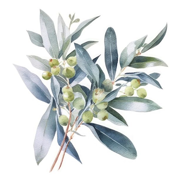 Elegant Watercolor Floral Fashion Background with Eucalyptus and Olive Green Leaves AI Generated