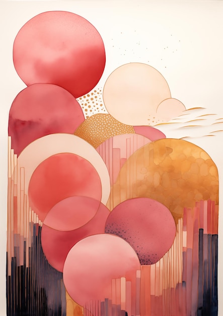 Elegant Watercolor Illustration with Pink Bronze and Gold Lines