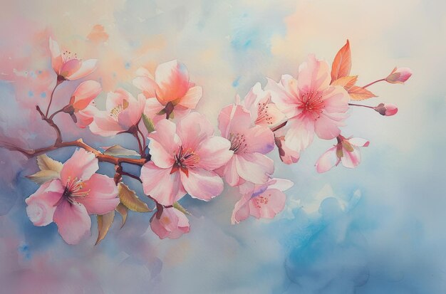 Elegant watercolor painting of blooming cherry blossoms