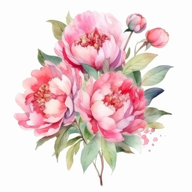Elegant watercolor peony flower bouquet Illustration AI GenerativexA