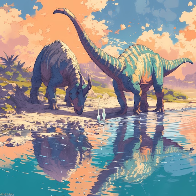 Elegant Watering Hole with Parasaurolophus