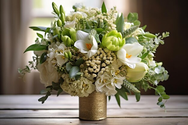 Elegant wedding bouquet of fresh natural flowers and green