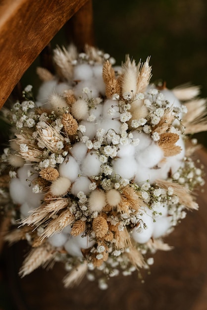 Elegant wedding bouquet of fresh natural flowers