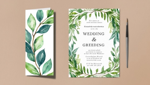 Elegant wedding invitation template with hand painted floral watercolor design