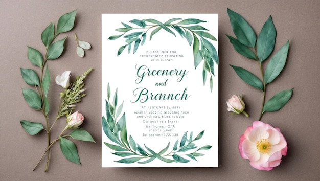 Elegant wedding invitation template with hand painted floral watercolor design