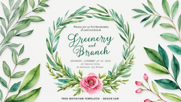 elegant wedding invitation template with hand painted floral watercolor design