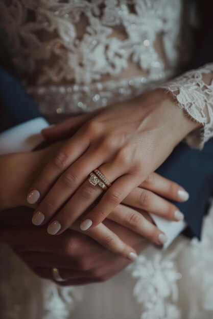 Photo elegant wedding ring on brides hand