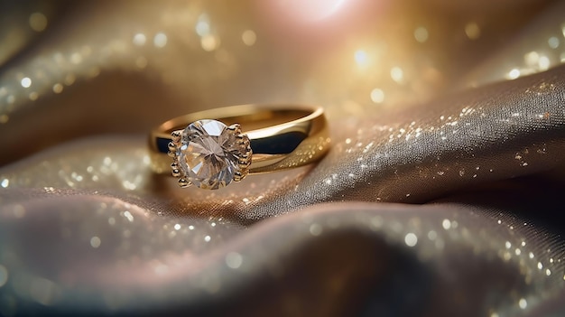Elegant wedding rings closeup on a soft luxurious fabric AI generated