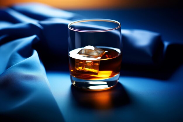 Photo elegant whiskey on the rocks in moody lighting