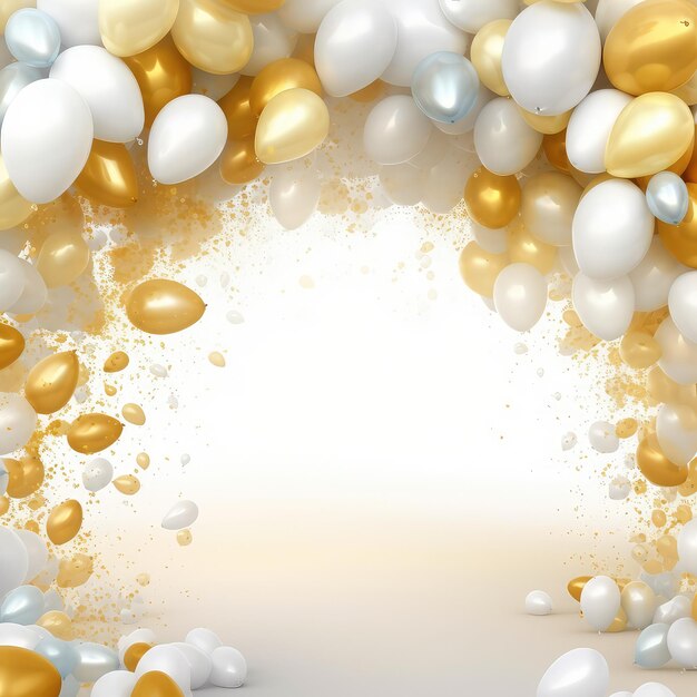 Фото Элегантная белая и золотая рамка воздушных шаров для приглашения на вечеринку