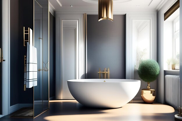 Elegant white bathroom interior with modern vessel