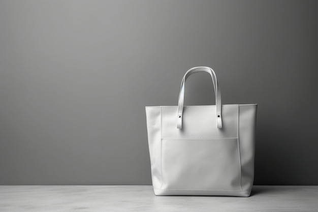 Elegant white canvas tote against a sleek gray backdrop