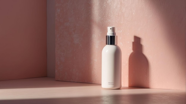 Elegant White Cosmetic Bottle on Pastel Pink Background