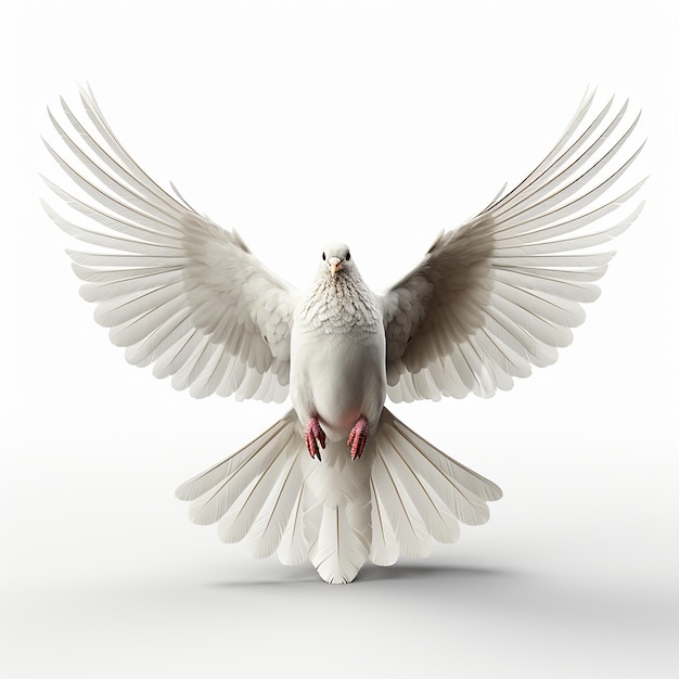Элегантный белый голубь в полете изолирован на белом фоне