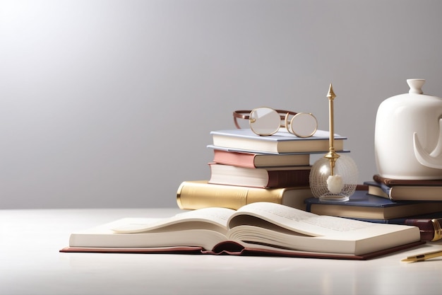 elegant white education background with book on table