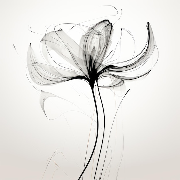 Foto elegante fiore bianco minimalista disegno a linea singola con forme astratte