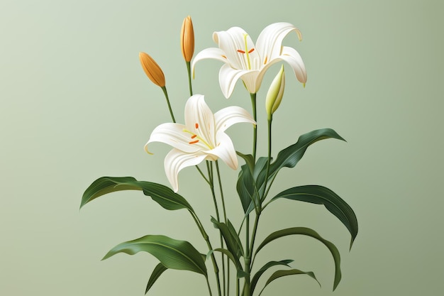 Photo elegant white lilies on a soft green background