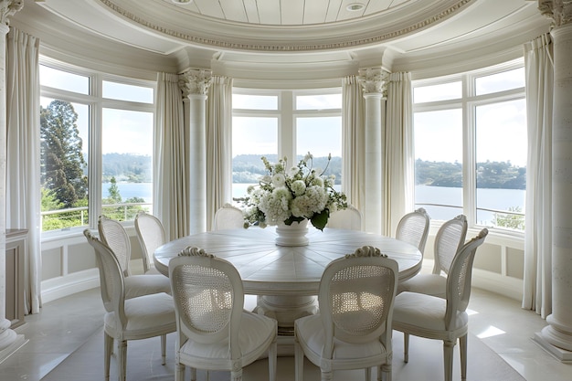 Elegant White Living Room with Panoramic Water View