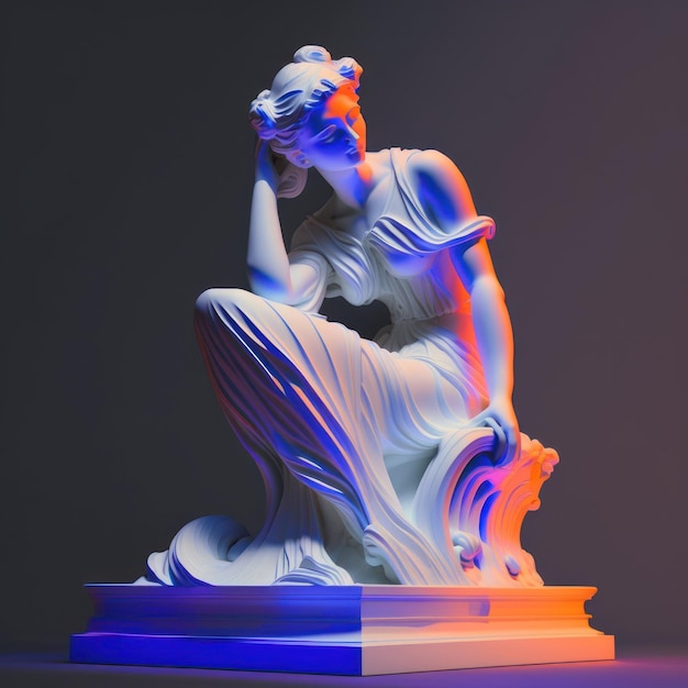 Elegant White Marble Statue in Neon Style