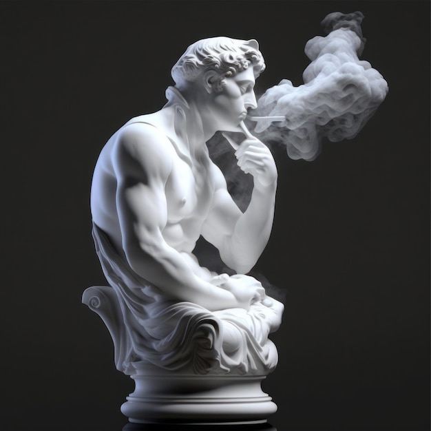 Elegant White Marble Statue Smoking a Cigarette