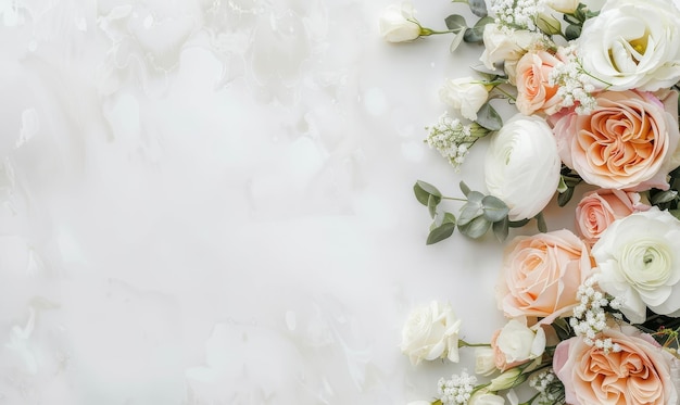 Photo elegant white and peach roses on a white background