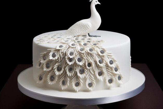 Photo elegant white peacock wedding cakes
