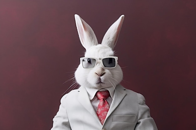 Elegant white rabbit dressed in a suit Generative Ai