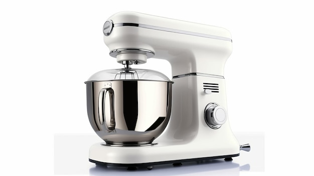 Elegant white stand mixer with multiple attachment AI generated