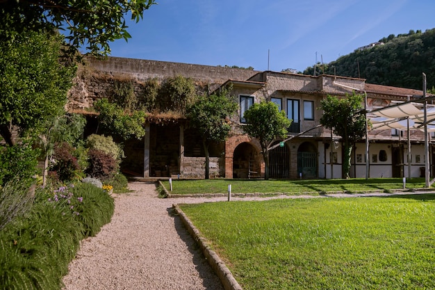 Elegant white villa on the shores of the Tyrrhenian Sea in southern Italy Park of Villa Fiorentino