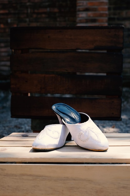 Elegant white wedding shoes