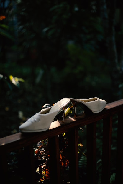 Elegant white wedding shoes