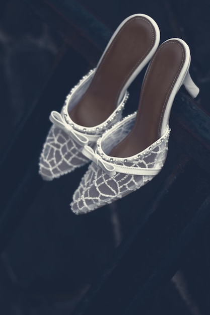 Elegant white wedding shoes