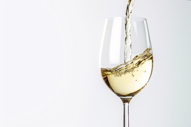 Elegant White Wine Pour Into Glass Against Neutral Backdrop Generative AI