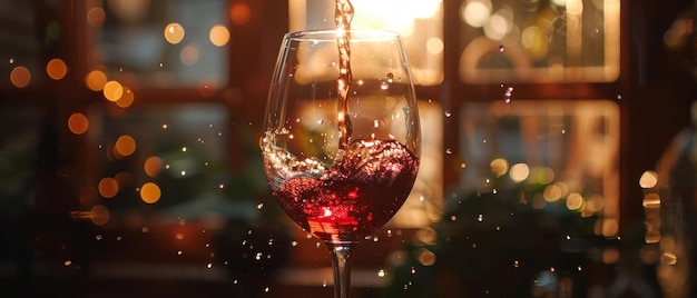 エレガントなワインを注ぐグラス ライトを捕まえる 祝賀の瞬間