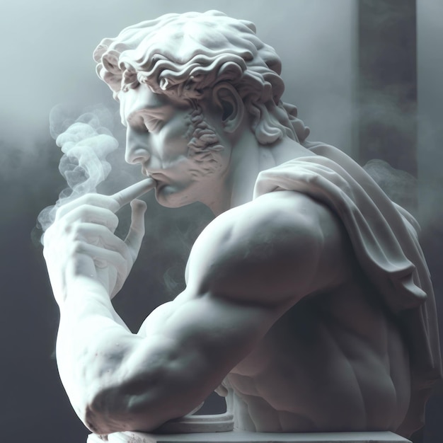 Elegant wit marmeren beeld dat een sigaret rookt