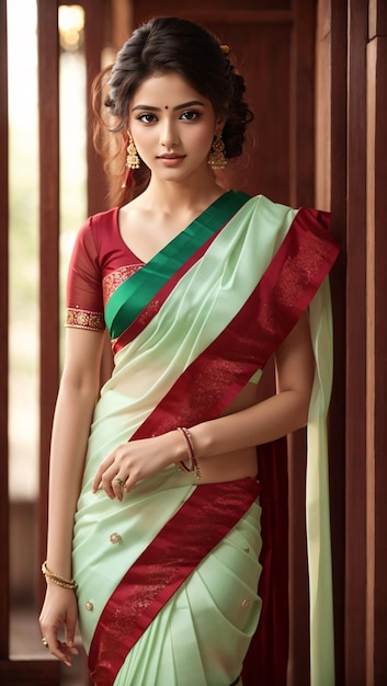 Photo elegant woman in beautiful maroon saree