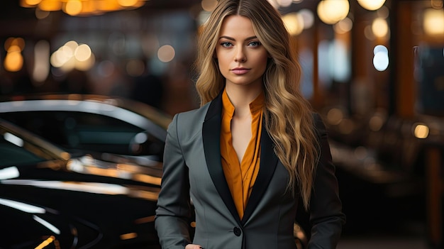 Elegant Woman Poses by Luxury Sports Car