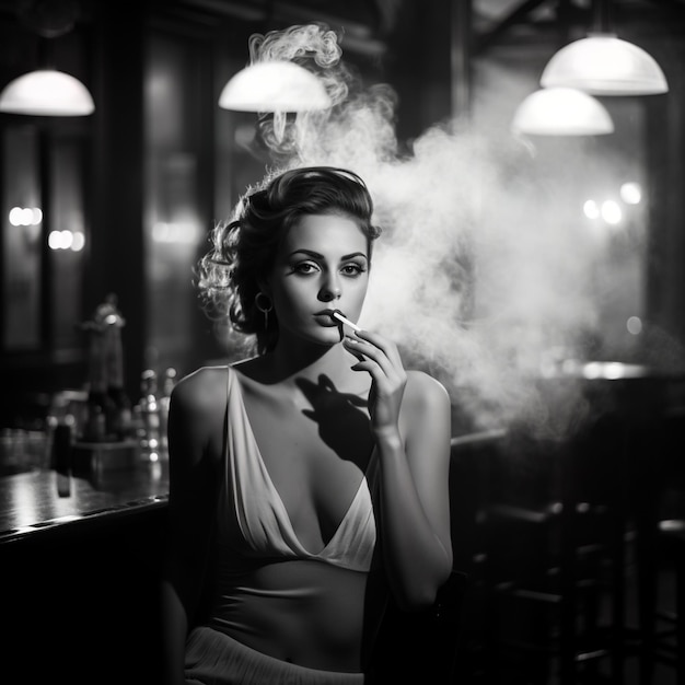 Photo elegant woman smoking in a bar